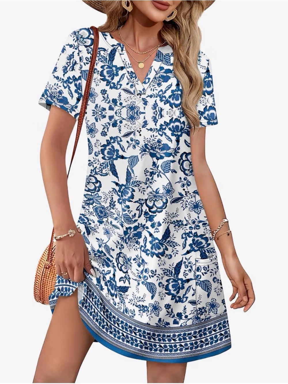 WIHOLL White Navy Floral Print Summer Dress Coverup